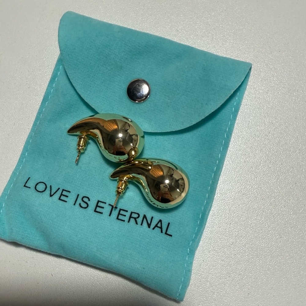 Gold Earrings with Teal Pouch